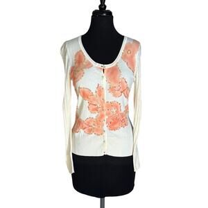 Charlotte Tarantola Cream Rhinestone Button Embellished Cardigan Size M